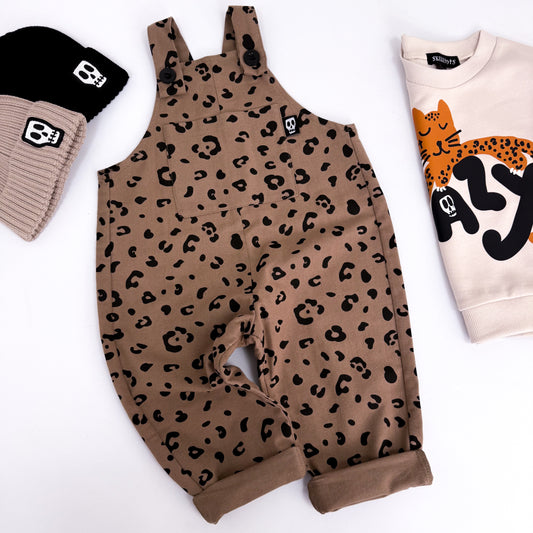 MOCHA LEOPARD PRINT DUNGAREES