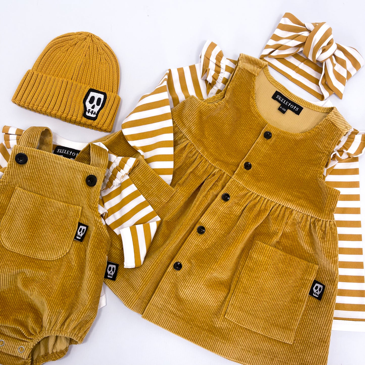 NOT SO BASIC MUSTARD CORD PINAFORE SMOCK DRESS