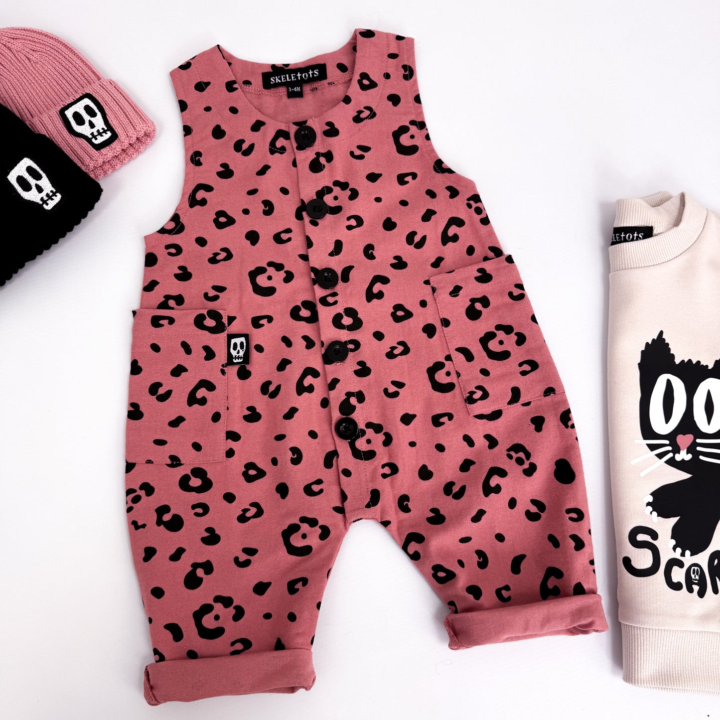 DUSKY PINK LEOPARD PRINT OVERALL DUNGAREES