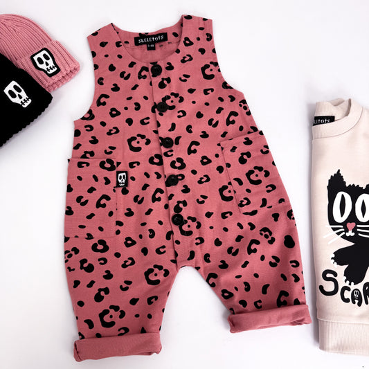 DUSKY PINK LEOPARD PRINT OVERALL DUNGAREES