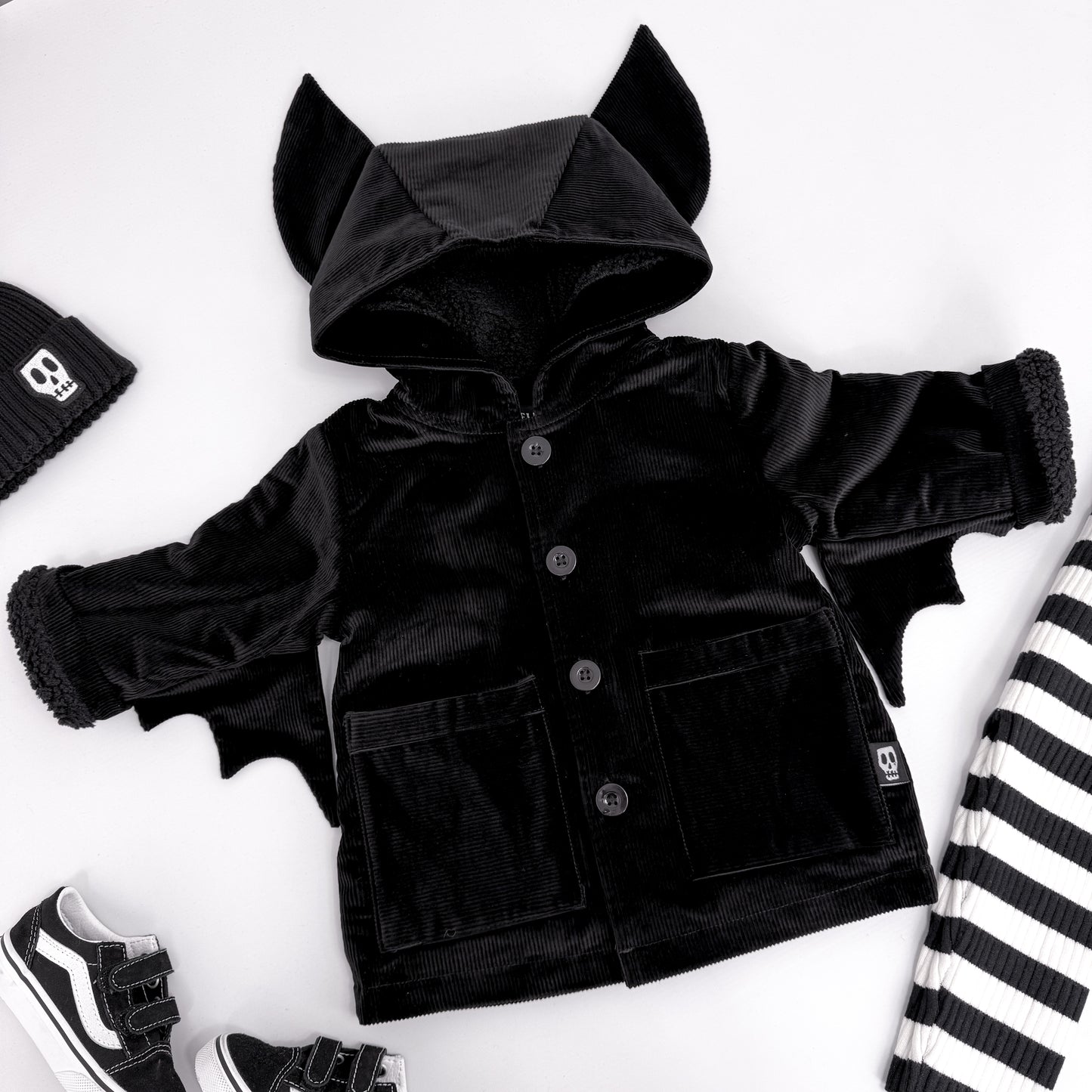 NOT SO BASIC CORD BLACK BAT EAR COAT