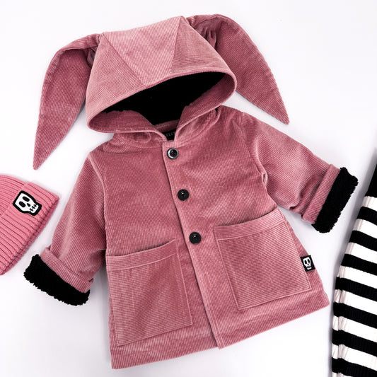 NOT SO BASIC CORD DUSKY ROSE PINK BUNNY EAR COAT
