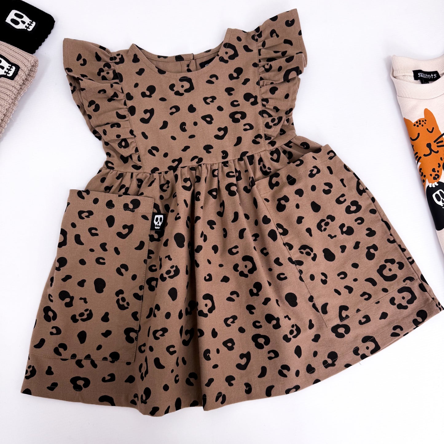 MOCHA LEOPARD PRINT FRILL SLEEVE DRESS