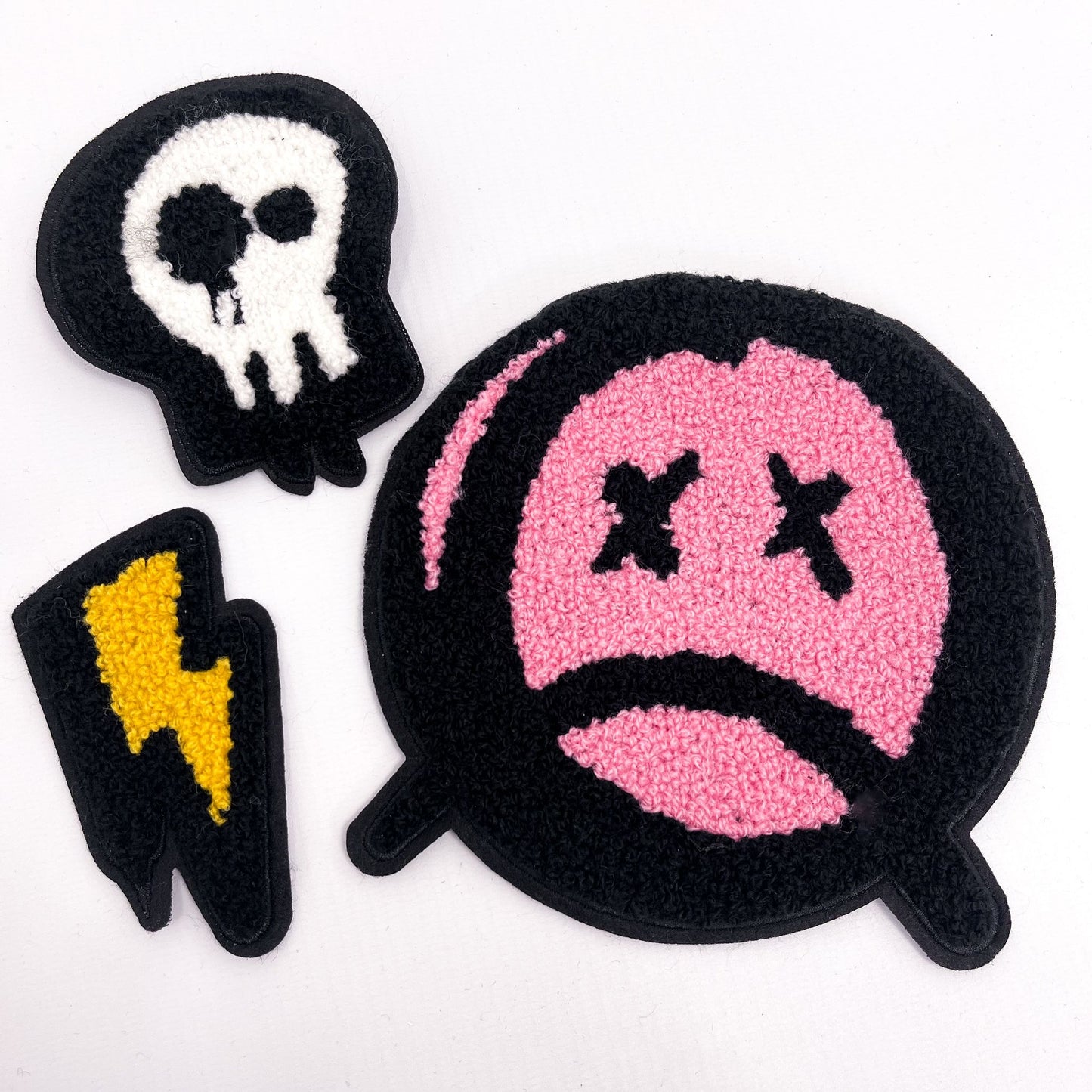 SEW ON PATCH PACK - SKULL, BOLT, SAD FACE
