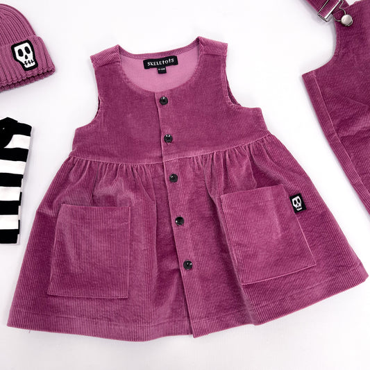 NOT SO BASIC MAUVE CORD PINAFORE SMOCK DRESS