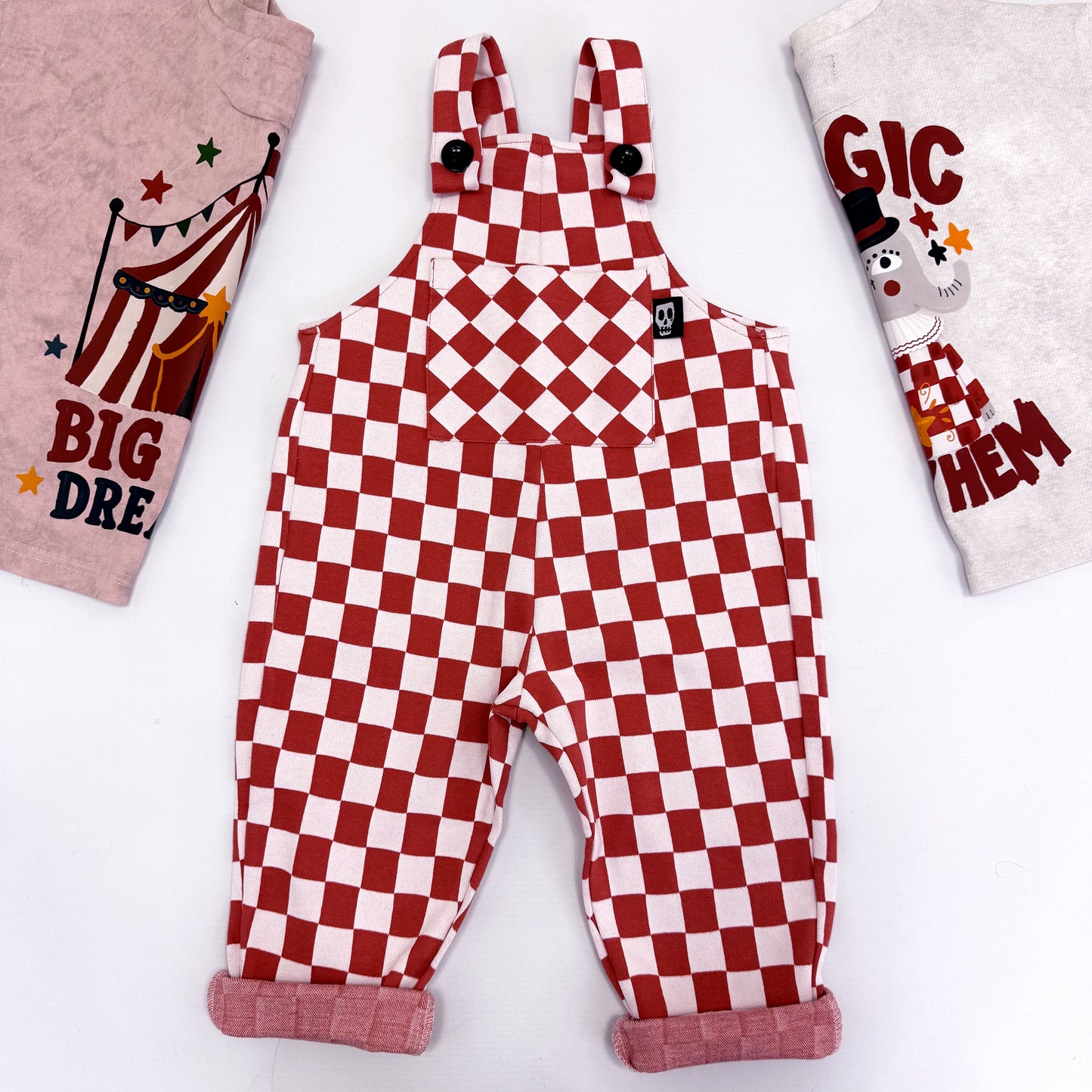 RED CHECKERBOARD DUNGAREES