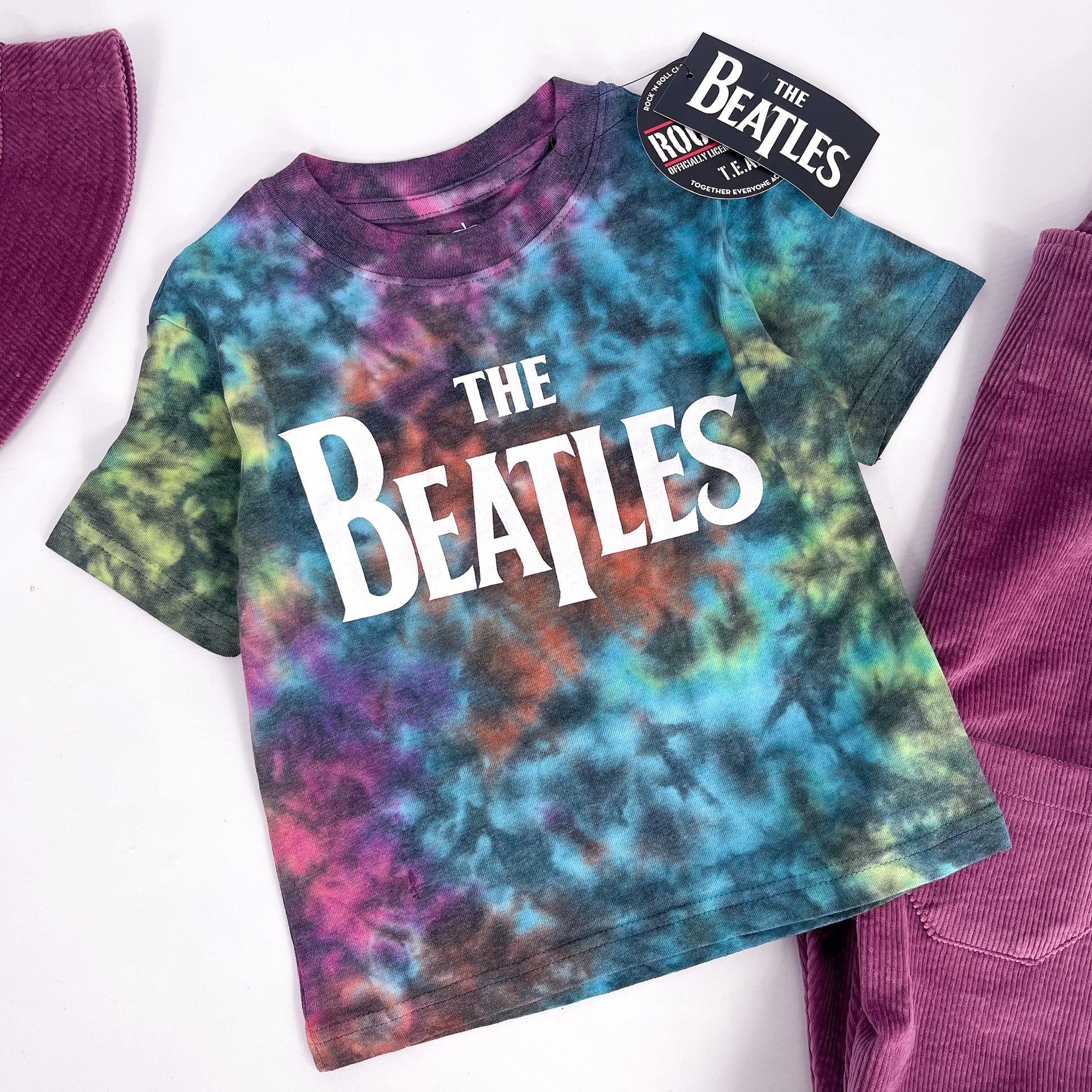Kids Beatles multicoloured tie dye t-shirt with drop T logo,  from Wash Collection