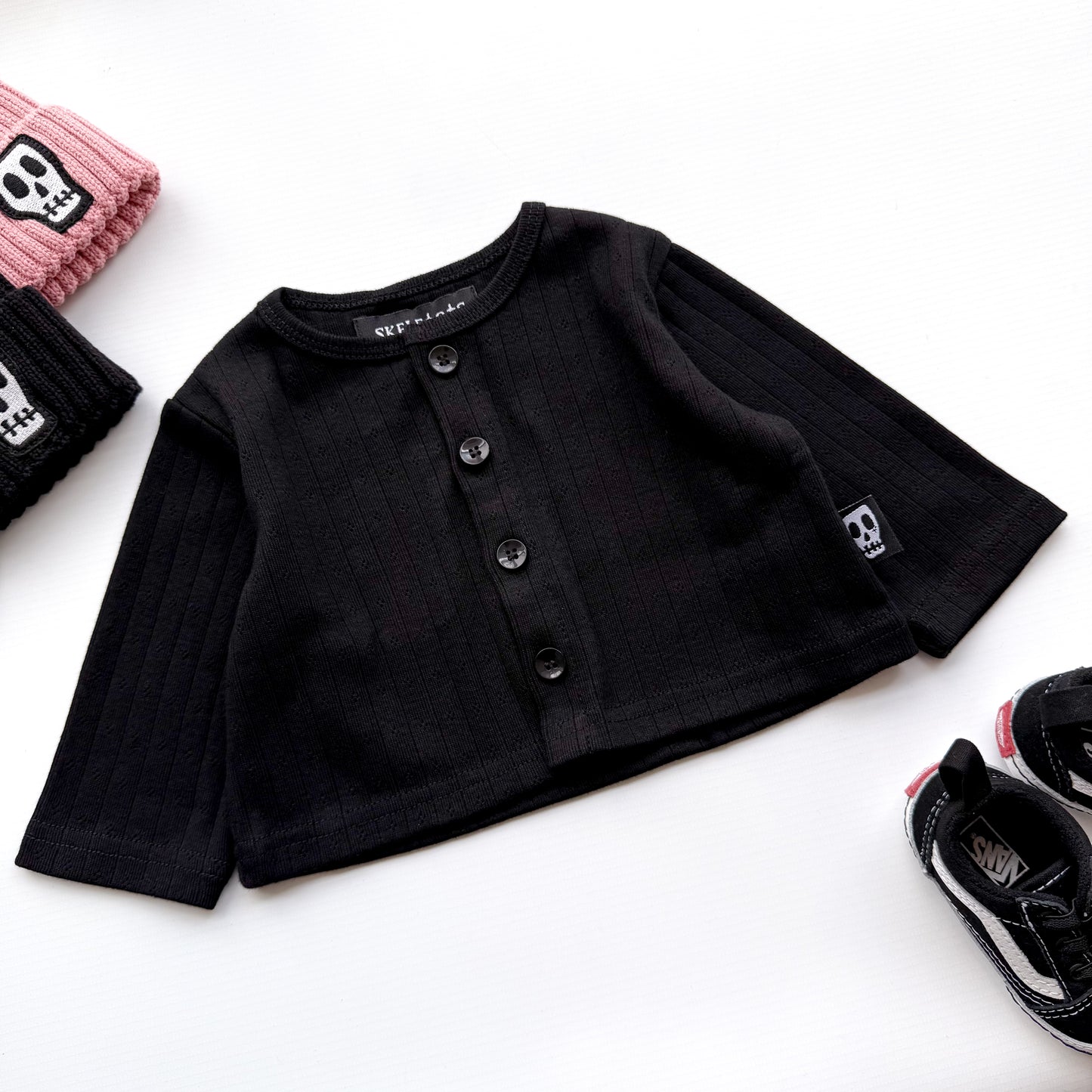BABY POINTELLE BLACK CARDIGAN