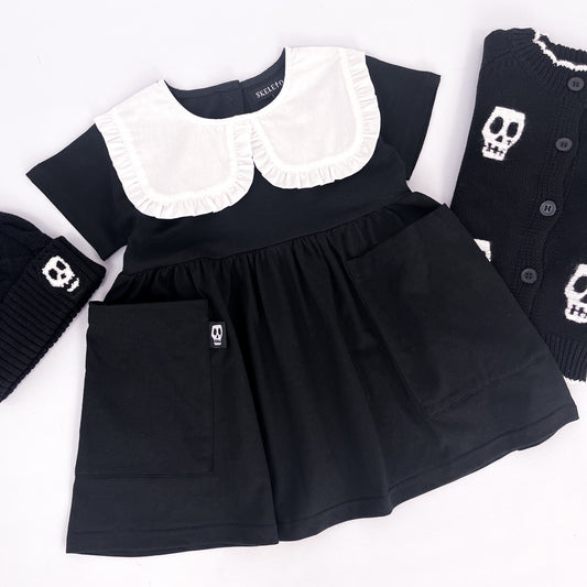 NOT SO BASIC BLACK & WHITE COLLAR SMOCK DRESS