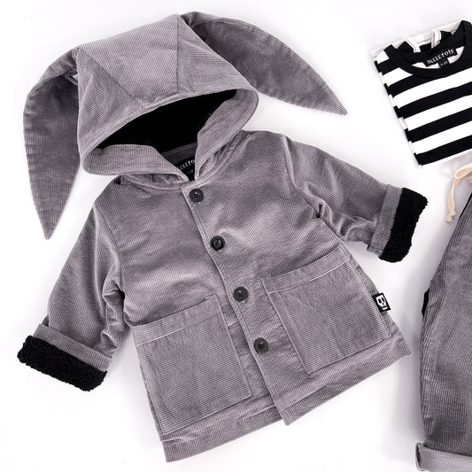 NOT SO BASIC CORD GREY BUNNY EAR COAT