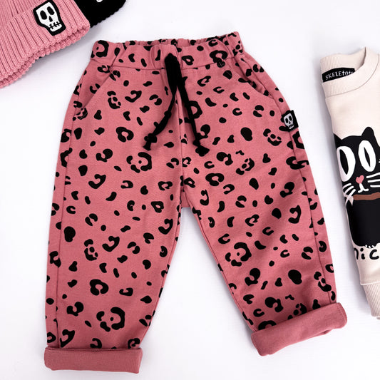 DUSKY PINK LEOPARD PRINT TROUSERS