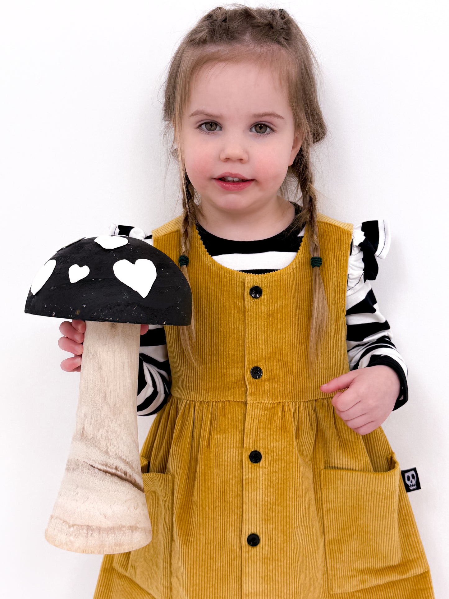 NOT SO BASIC MUSTARD CORD PINAFORE SMOCK DRESS