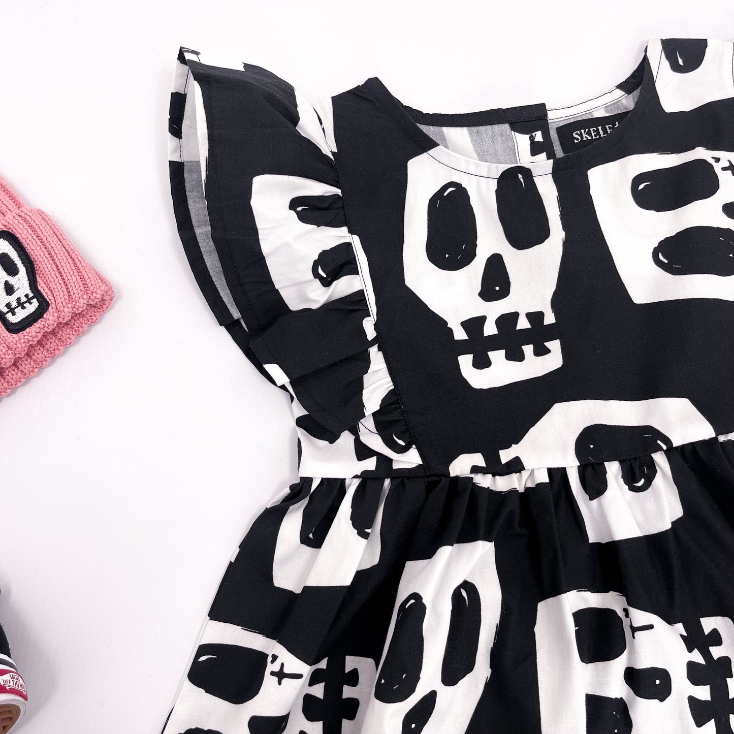 SKELLY SKULL FRILL SLEEVE DRESS