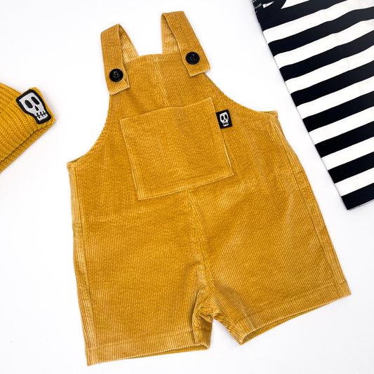 NOT SO BASIC MUSTARD CORD SHORT DUNGAREES