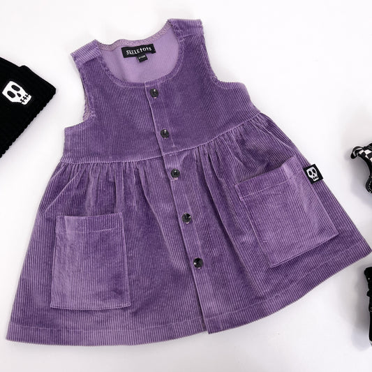 NOT SO BASIC DUSKY LILAC CORD PINAFORE SMOCK DRESS