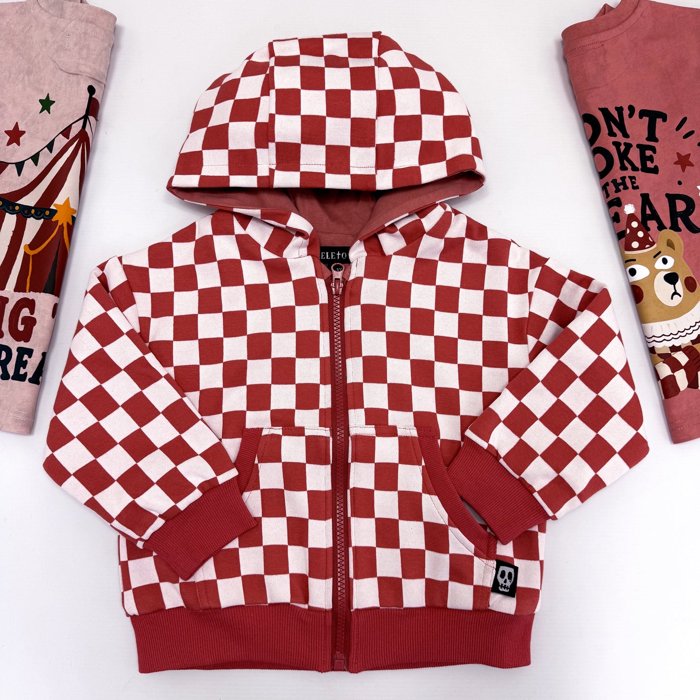 RED CHECKERBOARD HOODED JACKET