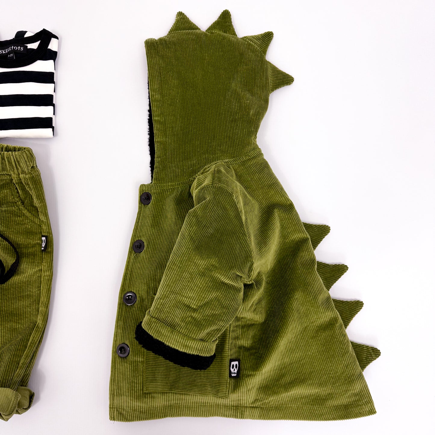 NOT SO BASIC CORD OLIVE GREEN DINOSAUR COAT