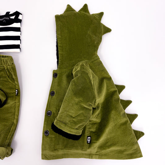 NOT SO BASIC CORD OLIVE GREEN DINOSAUR COAT