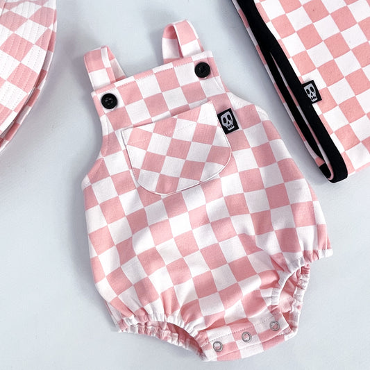 CHECKERBOARD PINK BABY ROMPER