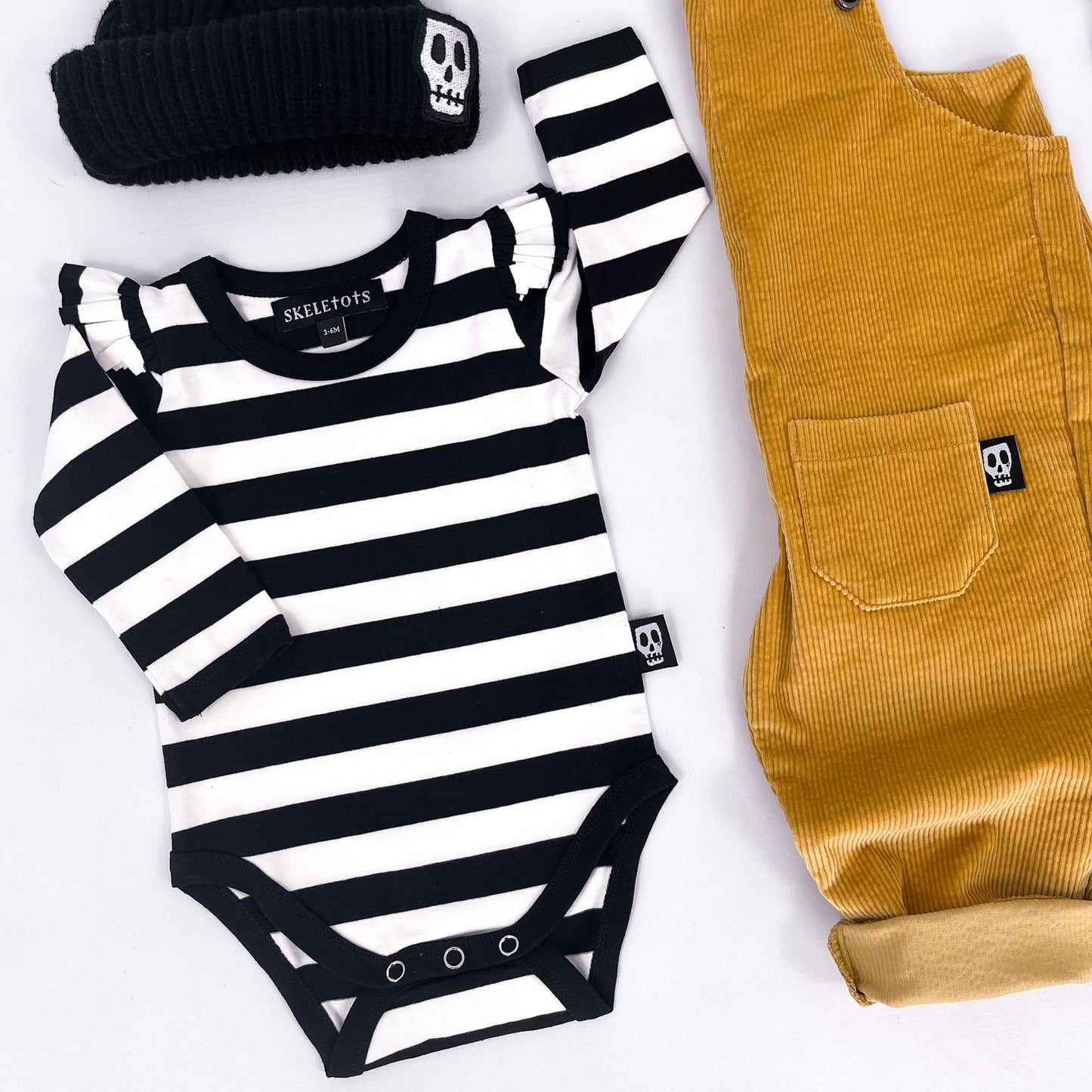 NOT SO BASIC FRILL SLEEVE BLACK & WHITE STRIPE BODYSUIT