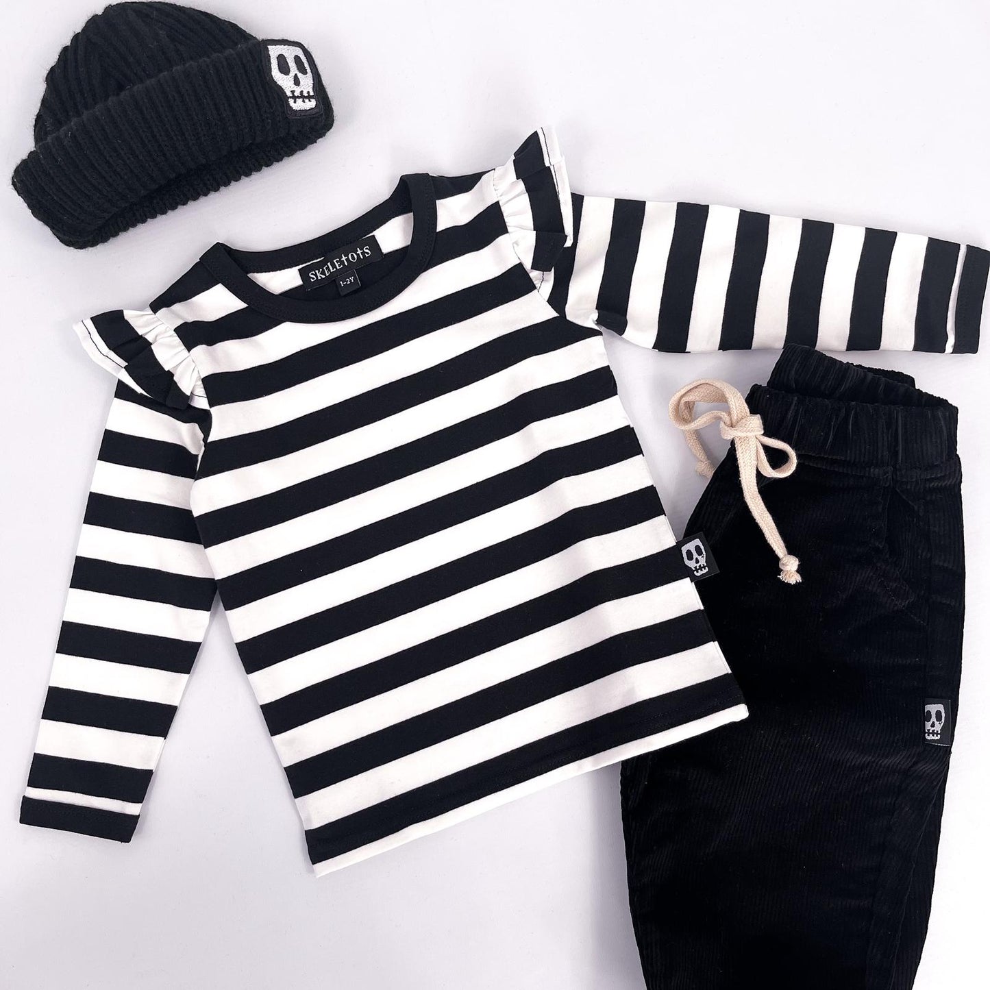 NOT SO BASIC FRILL SLEEVE BLACK & WHITE STRIPE TEE