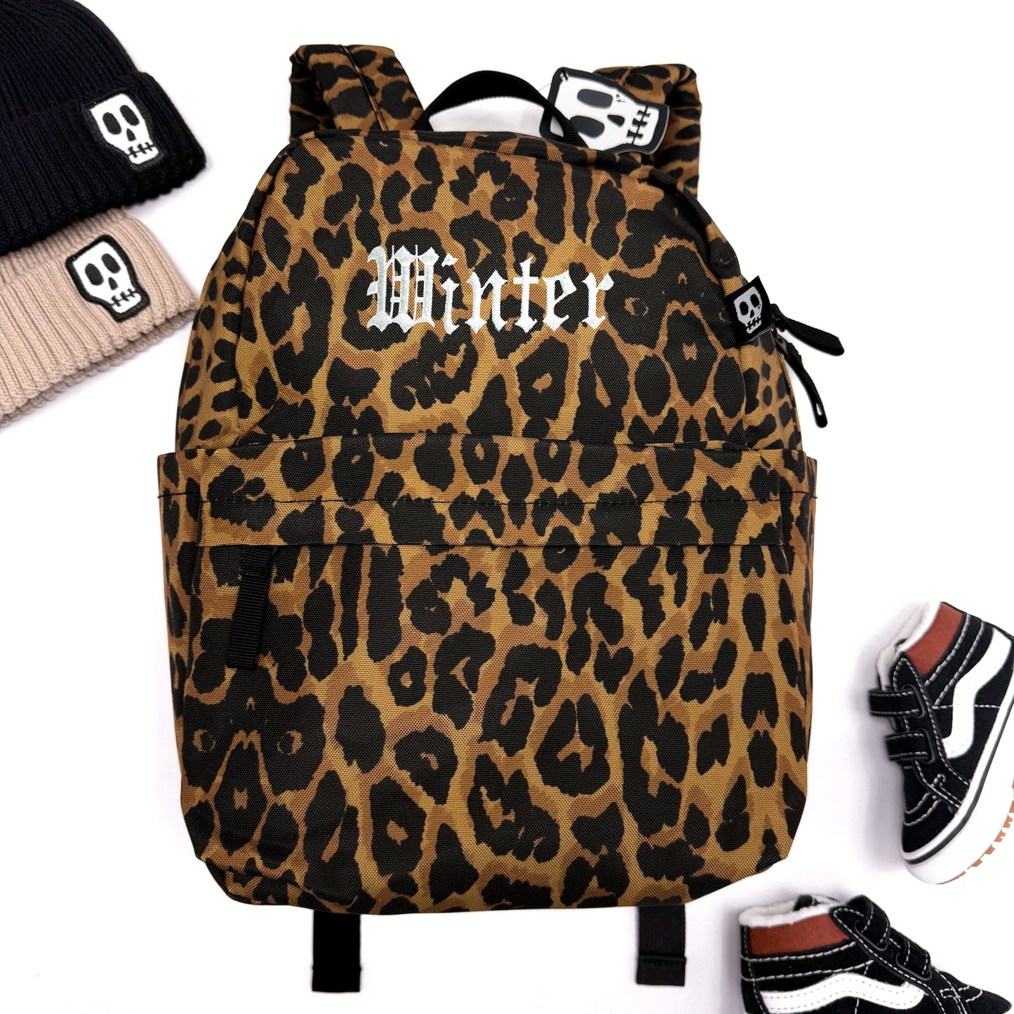 PERSONALISED GOTHIC NAME LEOPARD PRINT BACKPACK