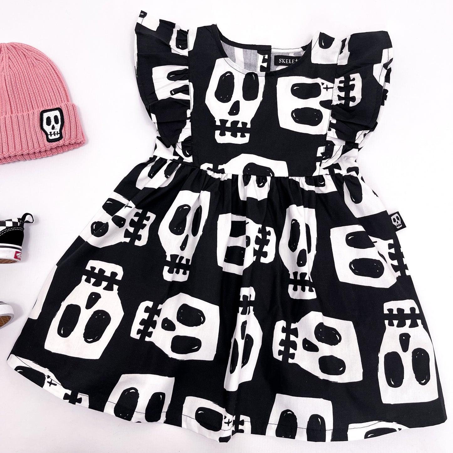 SKELLY SKULL FRILL SLEEVE DRESS