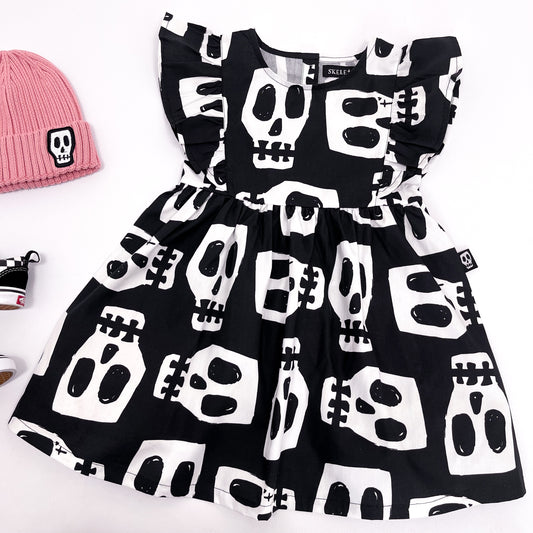 SKELLY SKULL FRILL SLEEVE DRESS
