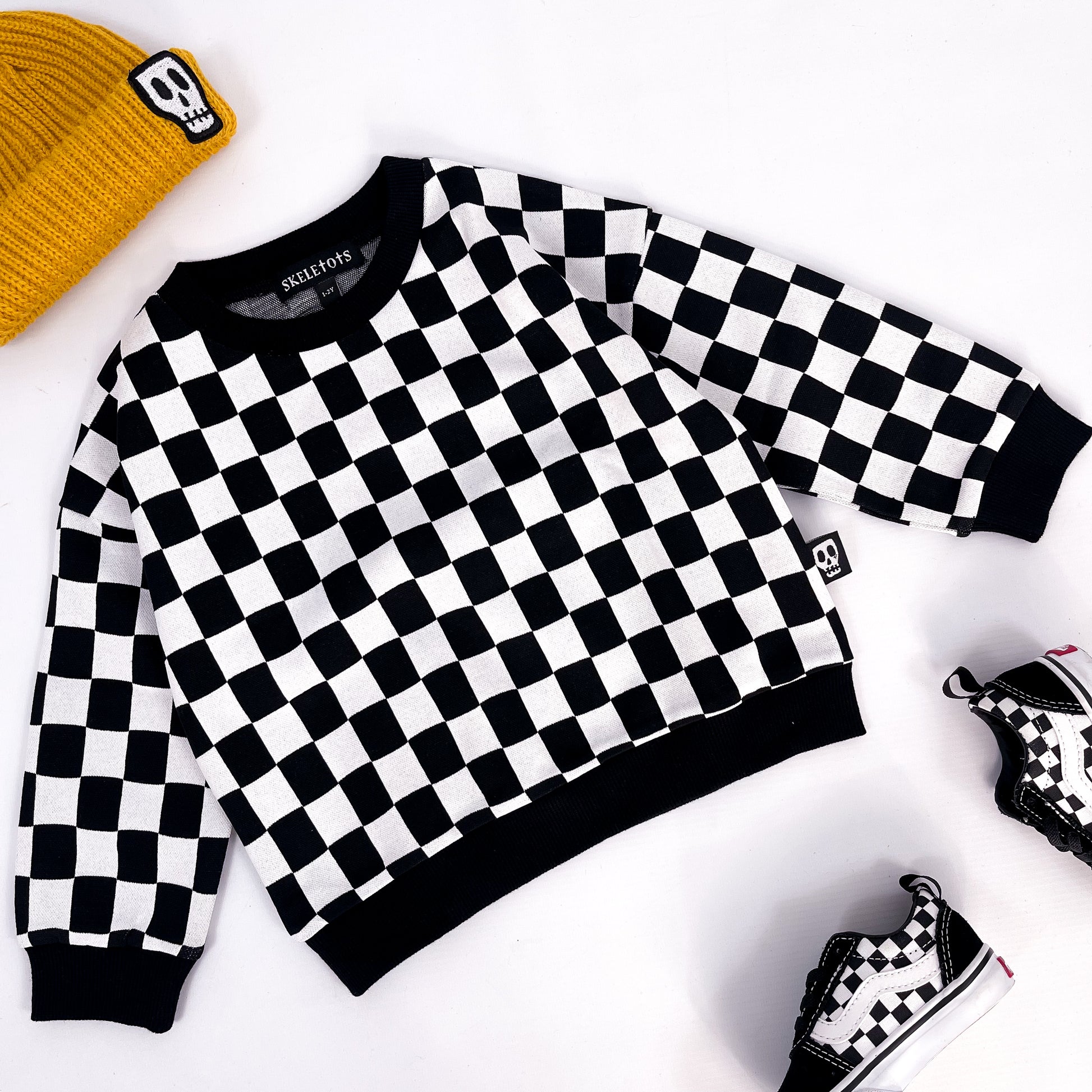 Kids sweatshirt in checkerboard white and black