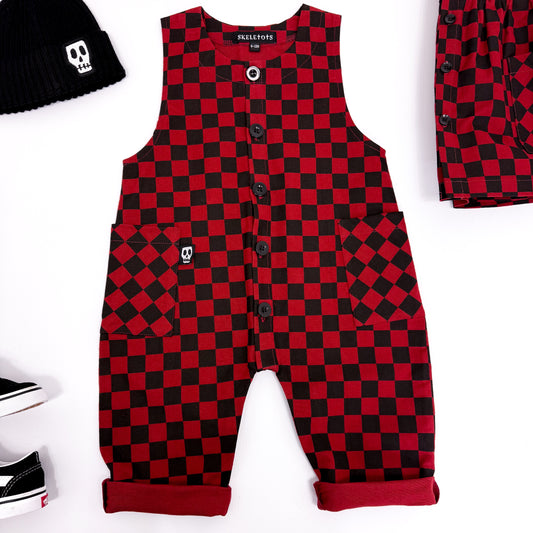 RED & BLACK CHECKERBOARD OVERALL DUNGAREES