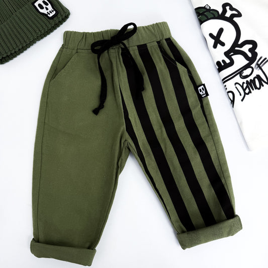 OLIVE GREEN STRIPE TROUSERS