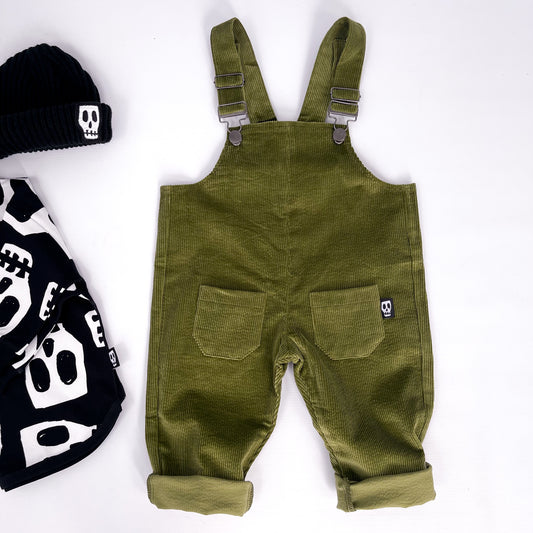NOT SO BASIC OLIVE GREEN CORD DUNGAREES