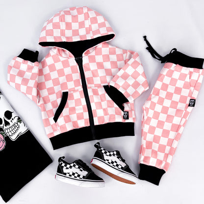 CHECKERBOARD PINK HOODED JACKET