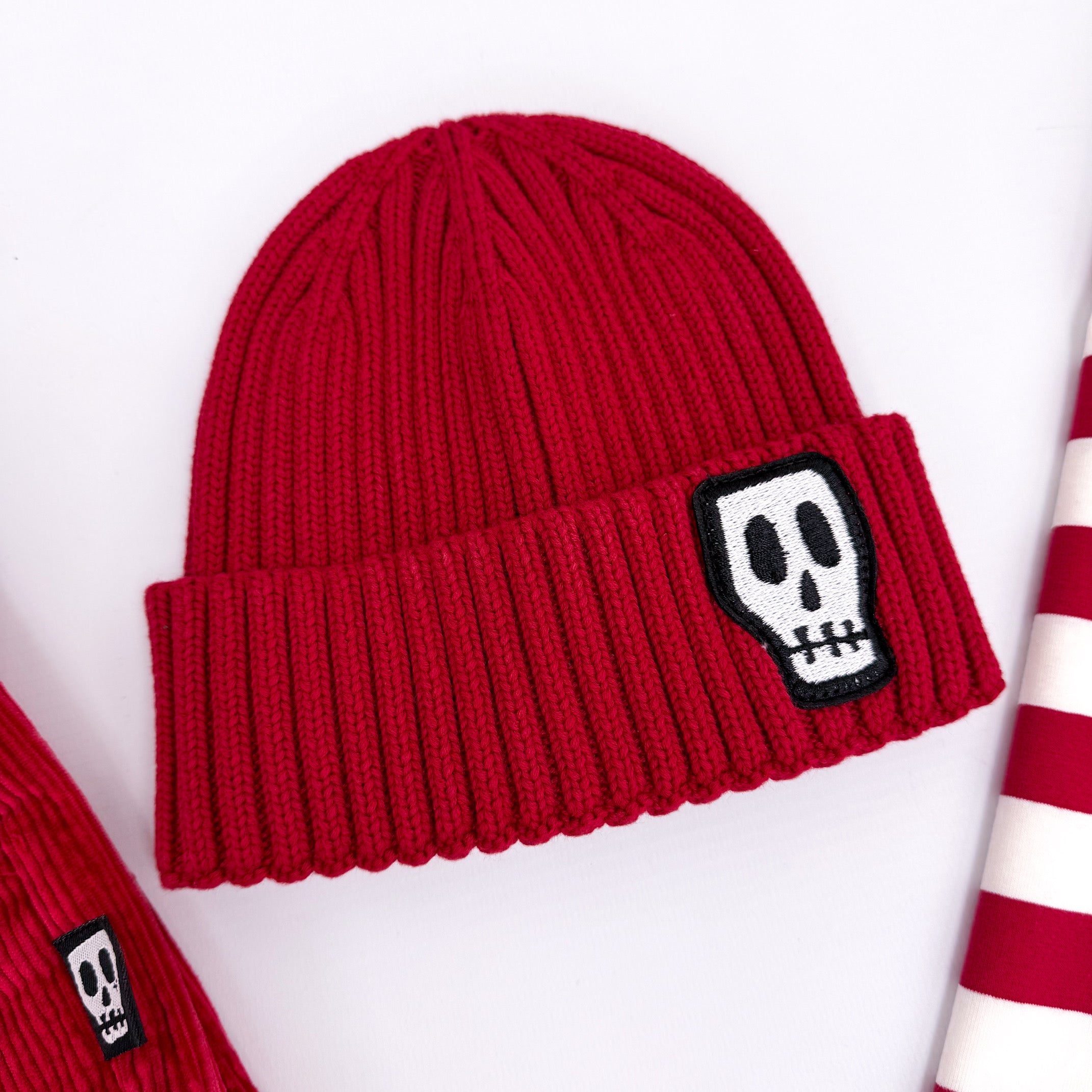 Kids Knitted Cotton Beanie with Skull Logo - Not So Basic Basics ...