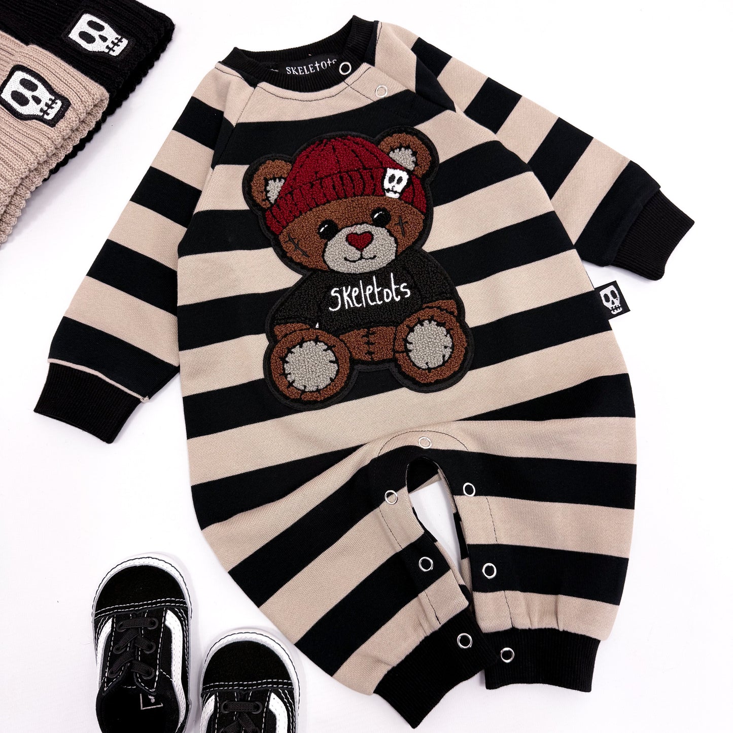 BEAR PATCH STRIPE ROMPER