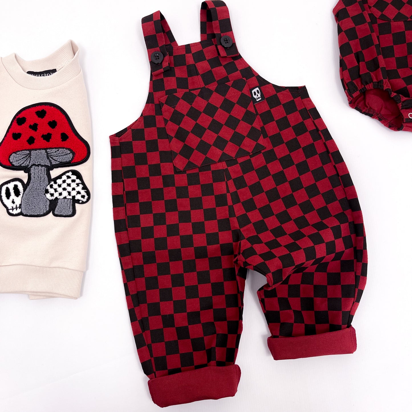 CHECKERBOARD RED & BLACK DUNGAREES