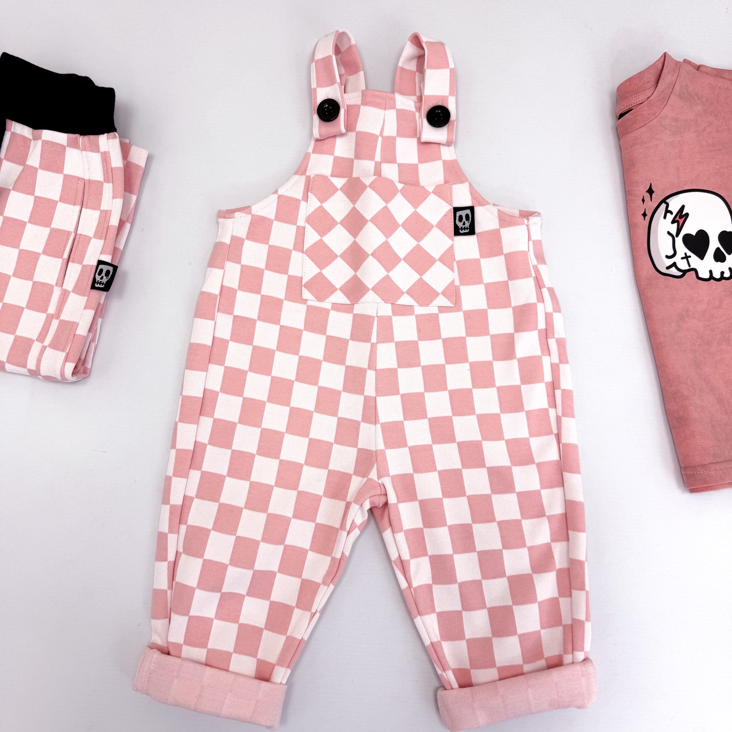 PINK CHECKERBOARD DUNGAREES