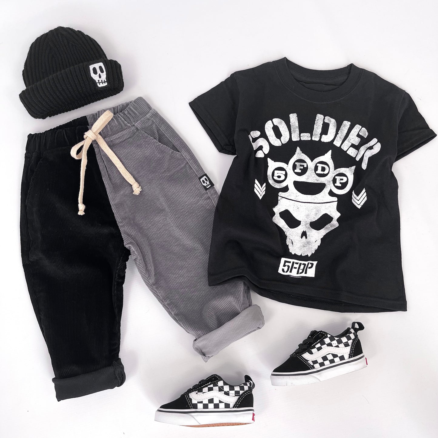 NOT SO BASIC HALF & HALF GREY/BLACK CORD TROUSERS