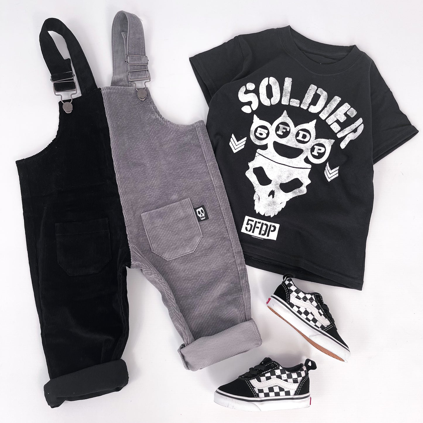 NOT SO BASIC HALF & HALF GREY/ BLACK CORDUROY DUNGAREES