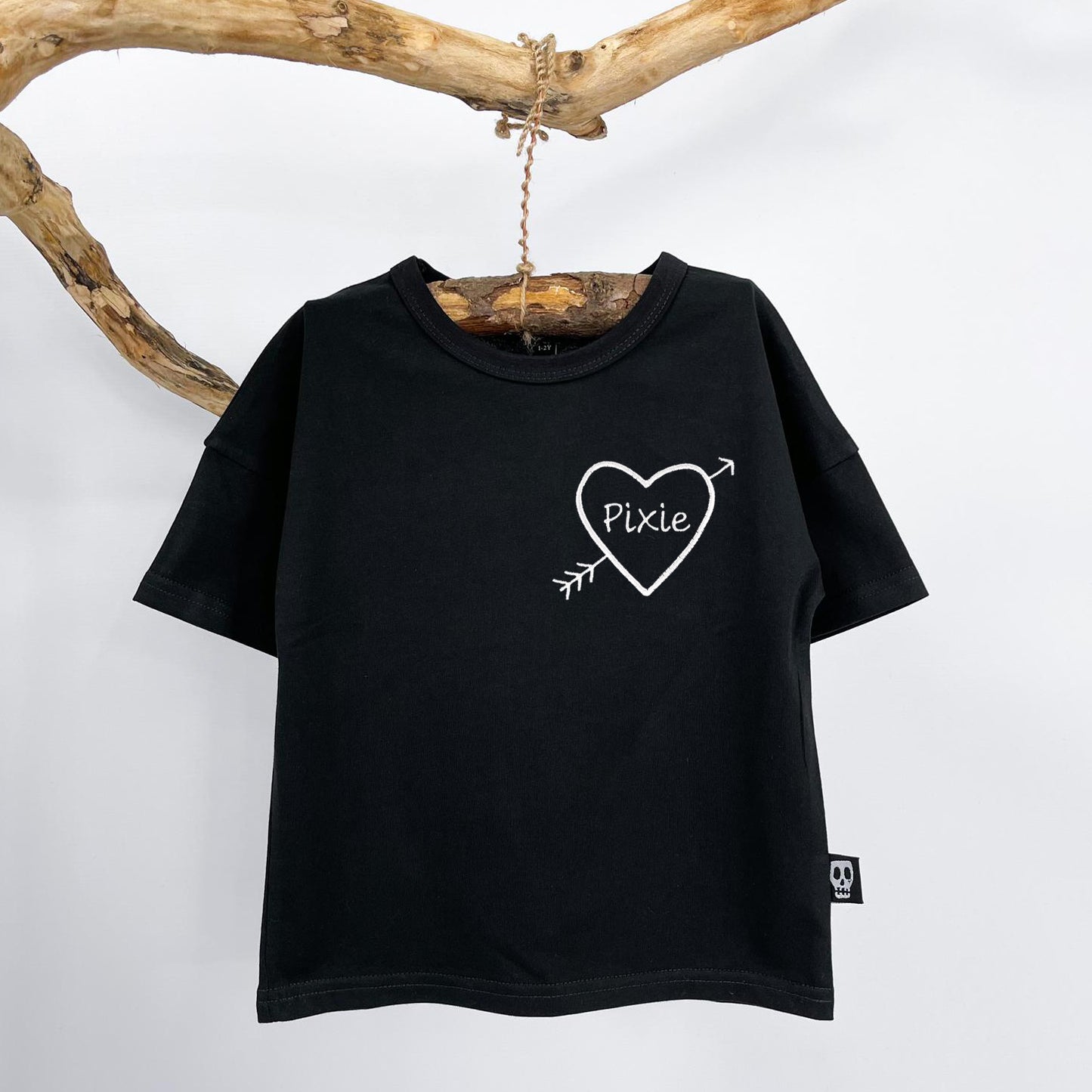 PERSONALISED EMBROIDERED BLACK TATTOO HEART TEE