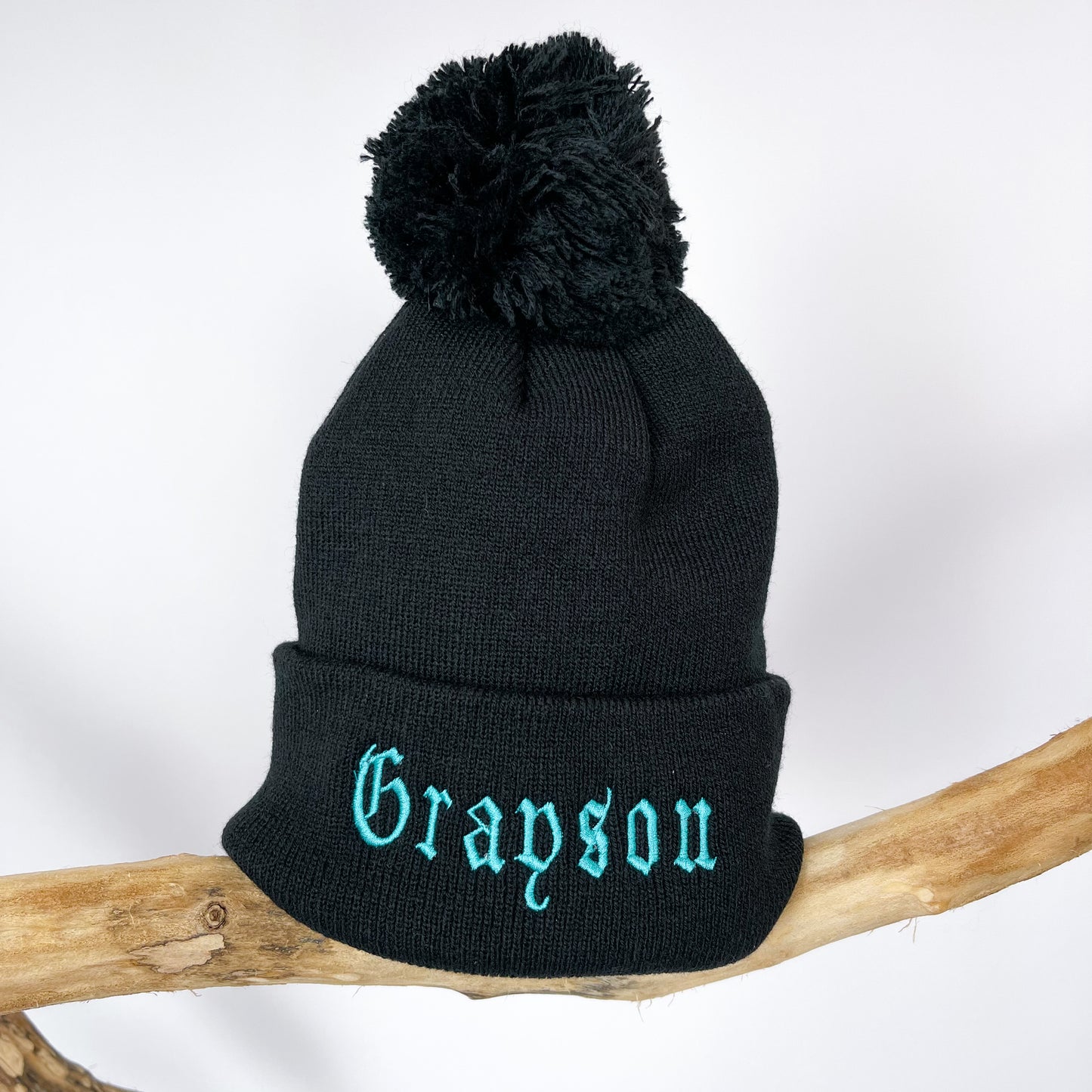 PERSONALISED GOTHIC NAME BOBBLE KNIT HAT