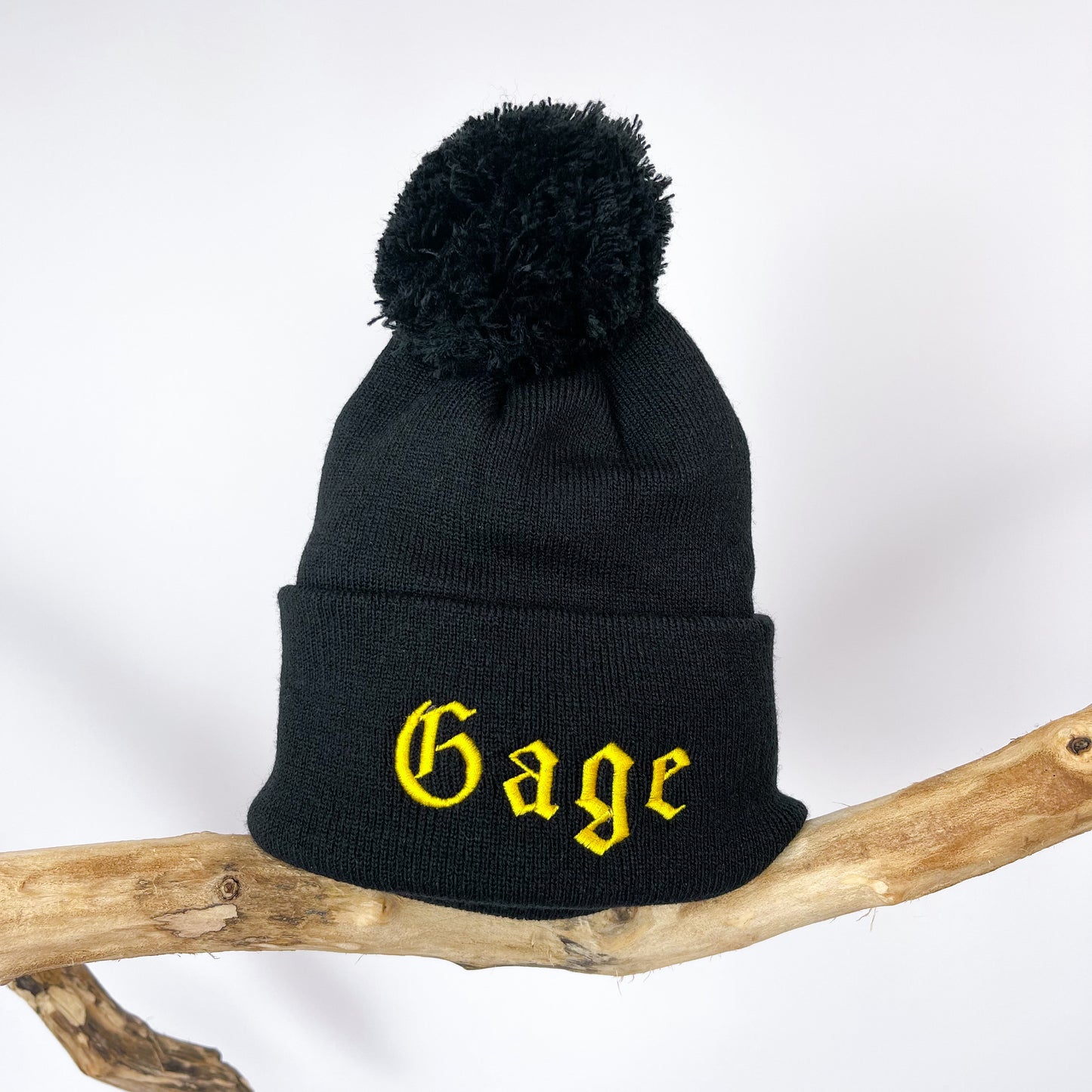 PERSONALISED GOTHIC NAME BOBBLE KNIT HAT