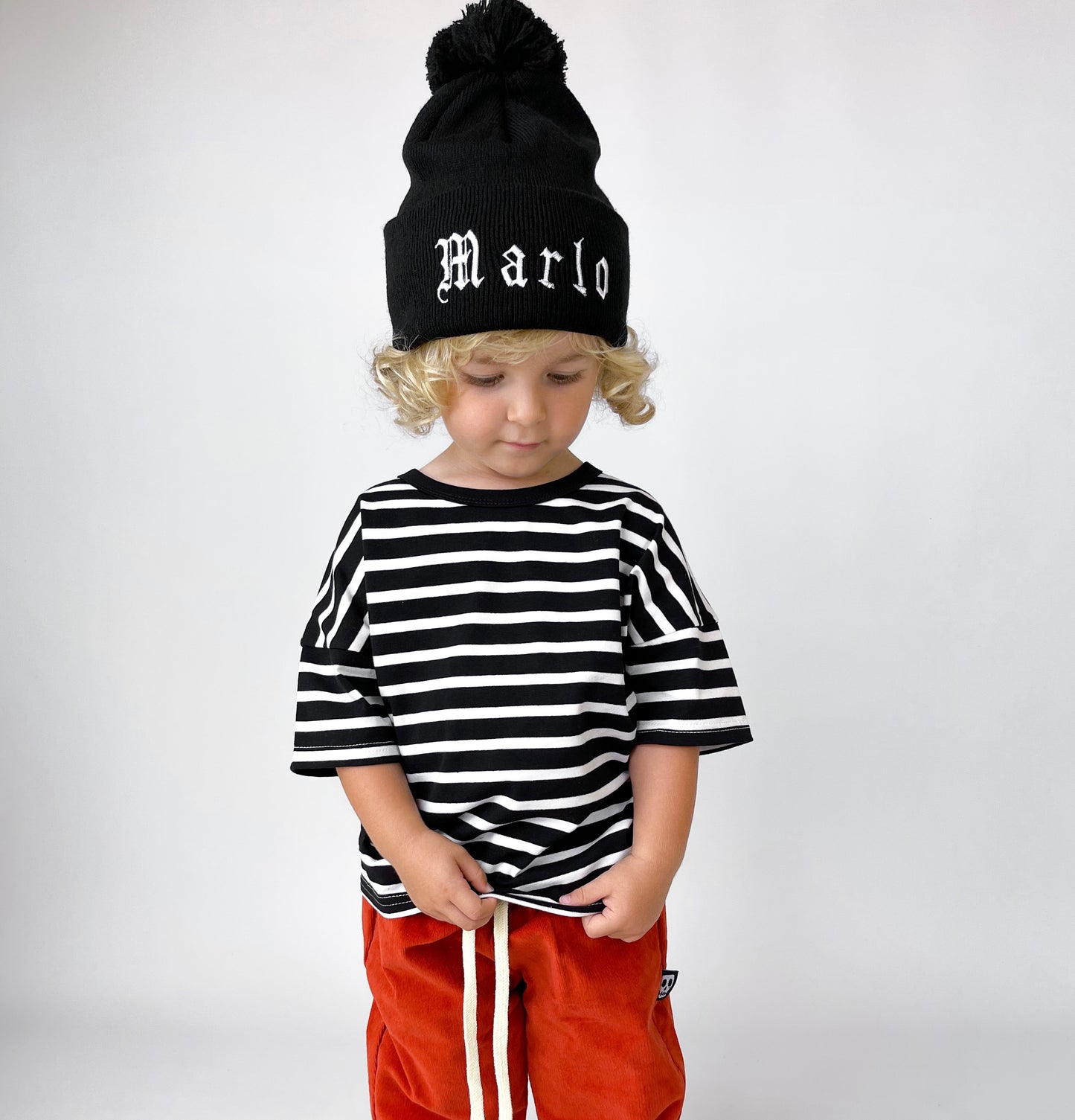 PERSONALISED GOTHIC NAME BOBBLE KNIT HAT