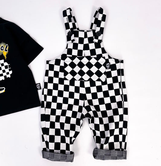 CHECKERBOARD BLACK & WHITE DUNGAREES