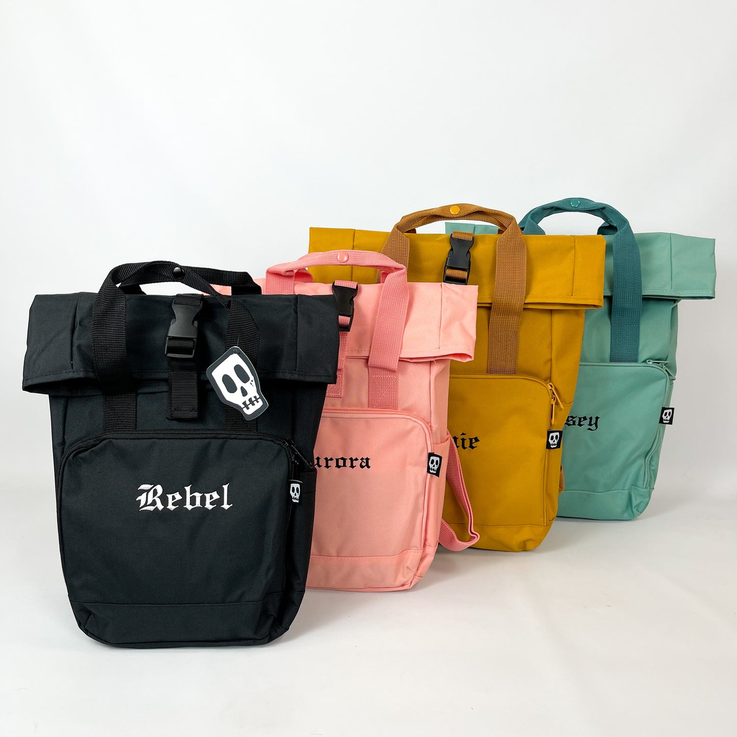 PERSONALISED GOTHIC NAME ROLL TOP BACKPACK BAG
