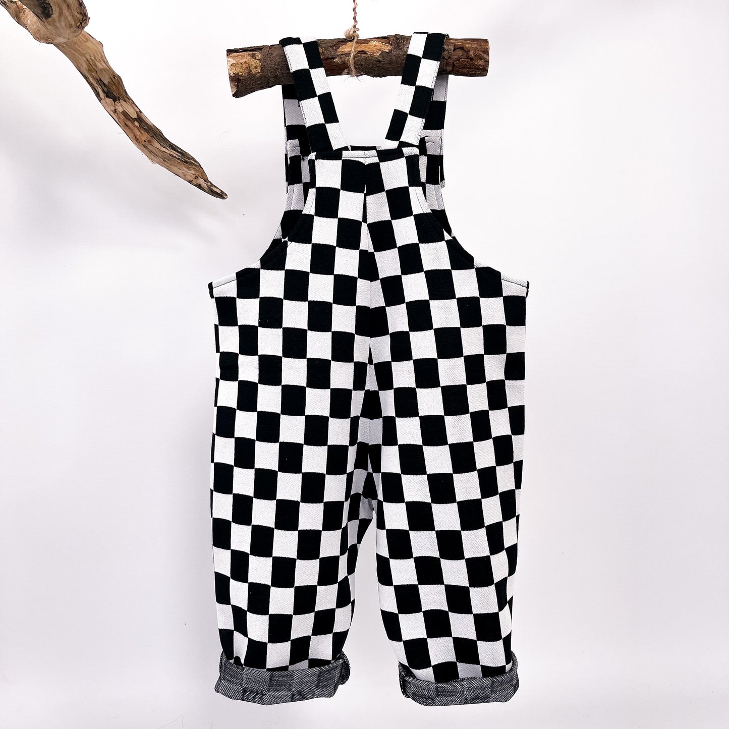 CHECKERBOARD BLACK & WHITE DUNGAREES