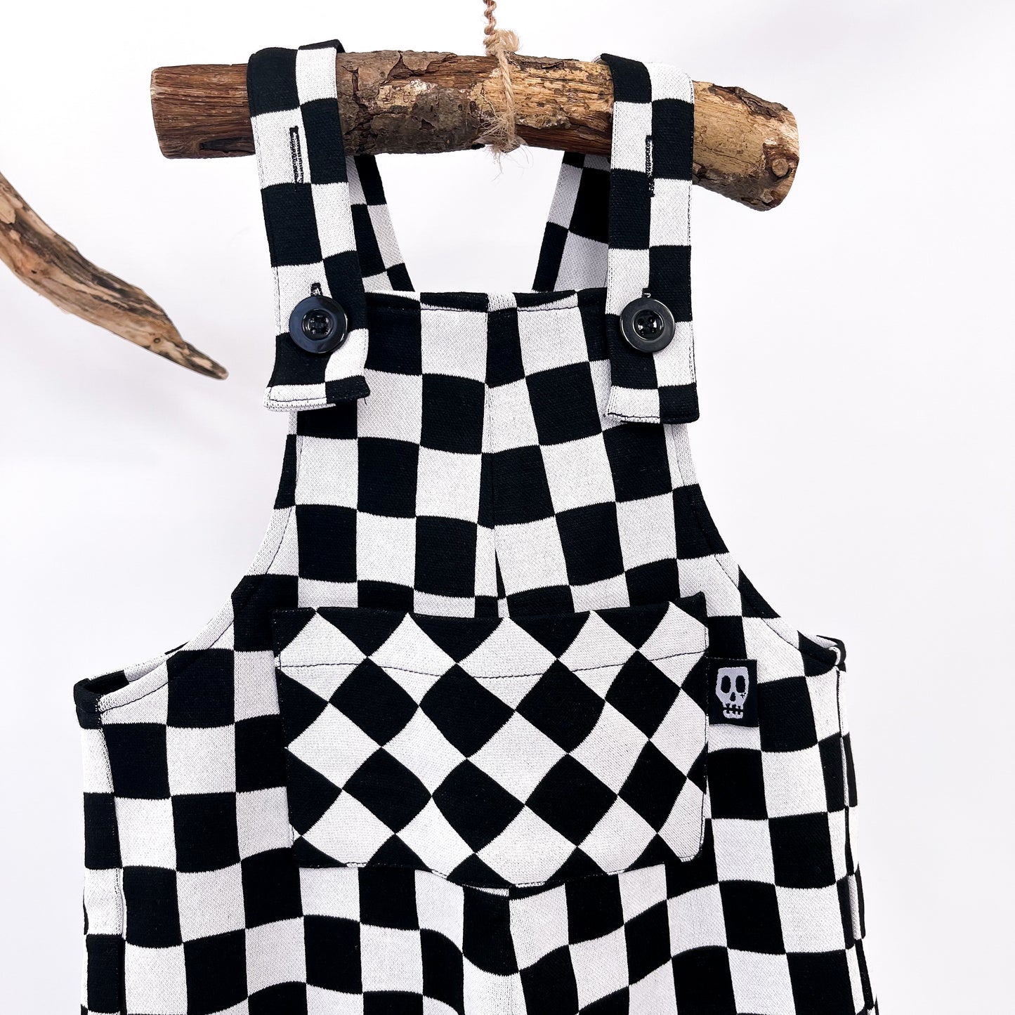 CHECKERBOARD BLACK & WHITE DUNGAREES