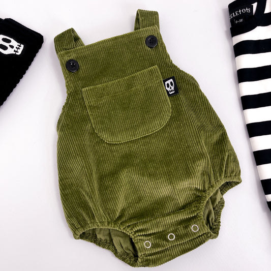 NOT SO BASIC OLIVE GREEN CORD BABY ROMPER