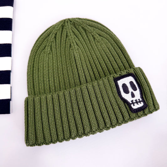 NOT SO BASIC OLIVE GREEN CHUNKY KNIT TRAWLER BEANIE