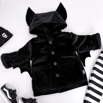 NOT SO BASIC CORD BLACK BAT EAR COAT
